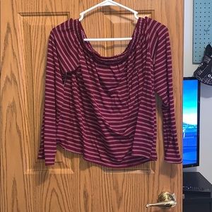 SO maroon and white off the shoulder top
